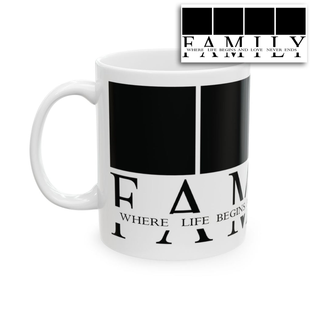Personalized Family Photo Mug – Custom Picture & Quote Coffee Cup | “Family Where Life Begins” Gift