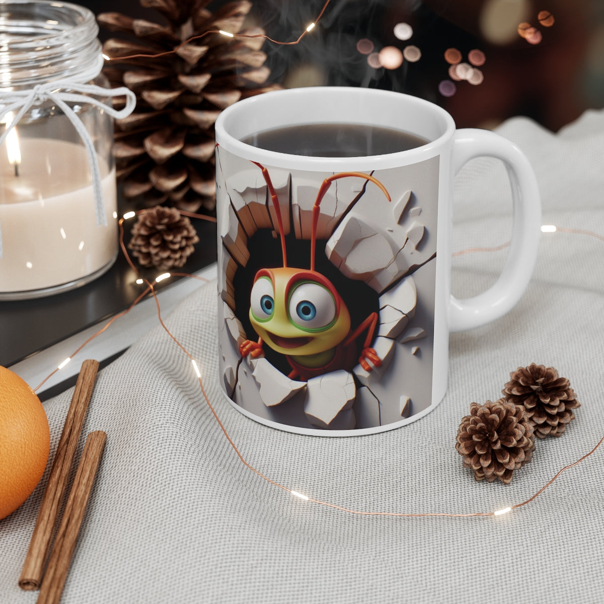 Funny Cartoon Bug Mug – 3D Character Design Coffee Cup, Cute Insect Art Gift for Kids & Adults