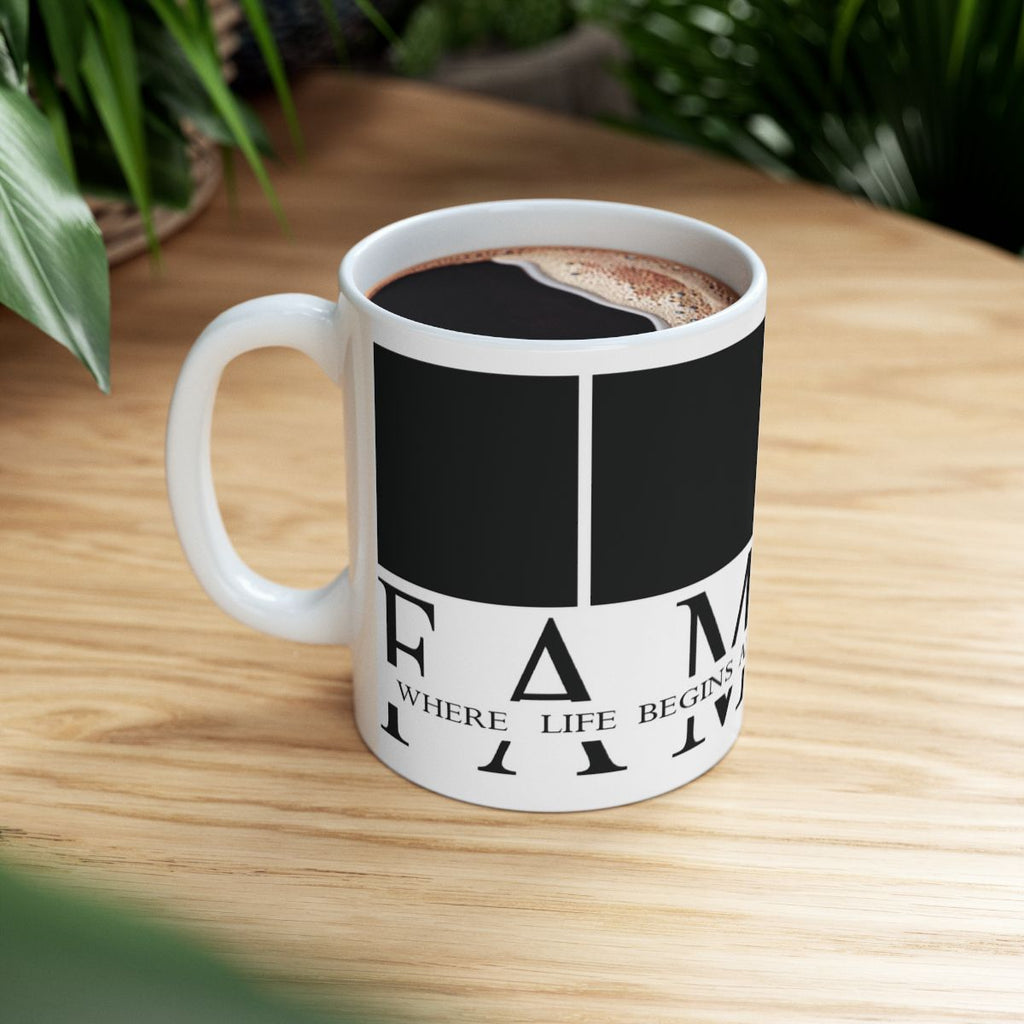 Personalized Family Photo Mug – Custom Picture & Quote Coffee Cup | “Family Where Life Begins” Gift