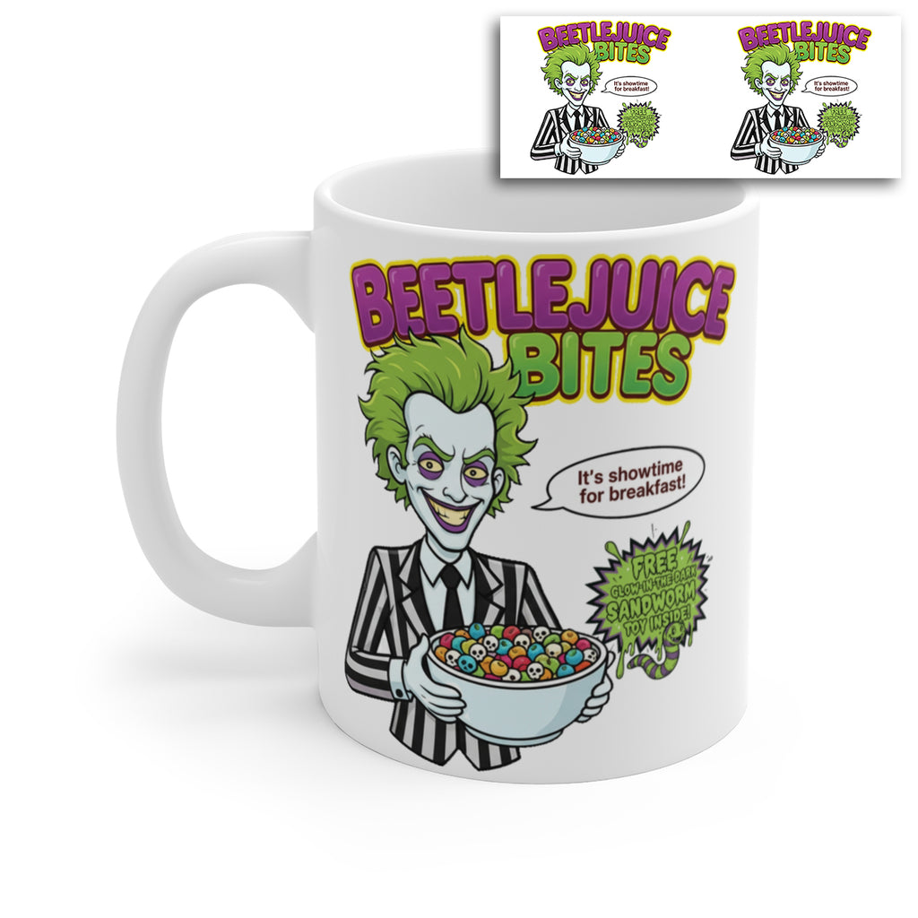 Beetlejuice Bites Breakfast Cereal Mug – Funny Beetlejuice Coffee Cup, Horror Movie Fan Gift
