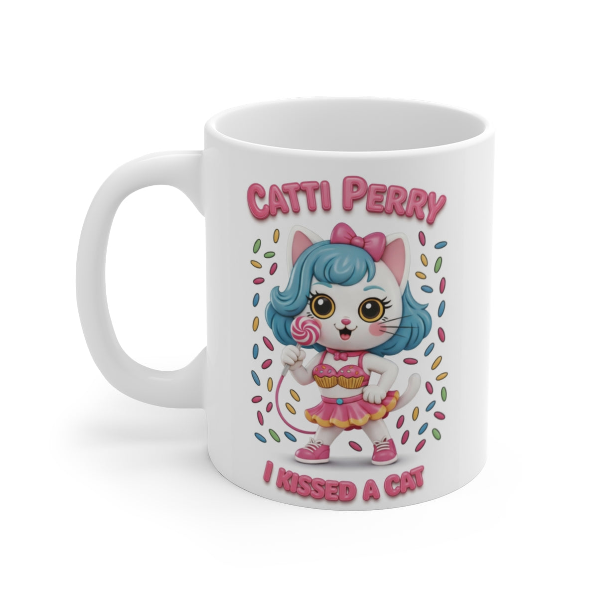Catti Perry “I Kissed A Cat” Cute Cat Mug – Funny Pop Parody Coffee Cup – Kawaii Kitty Gift for Cat Lovers