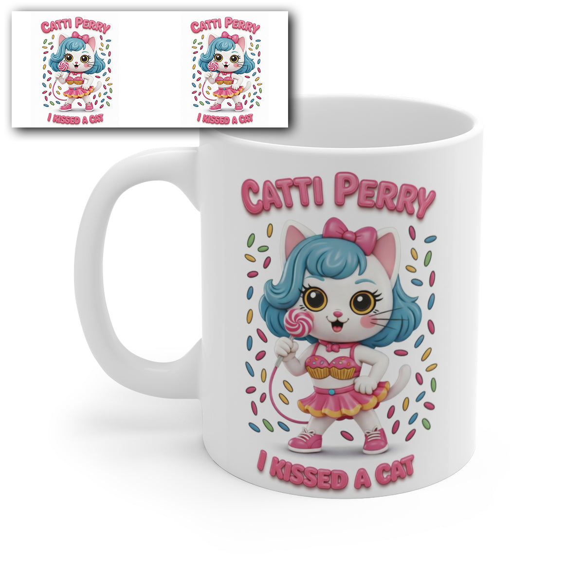 Catti Perry “I Kissed A Cat” Cute Cat Mug – Funny Pop Parody Coffee Cup – Kawaii Kitty Gift for Cat Lovers