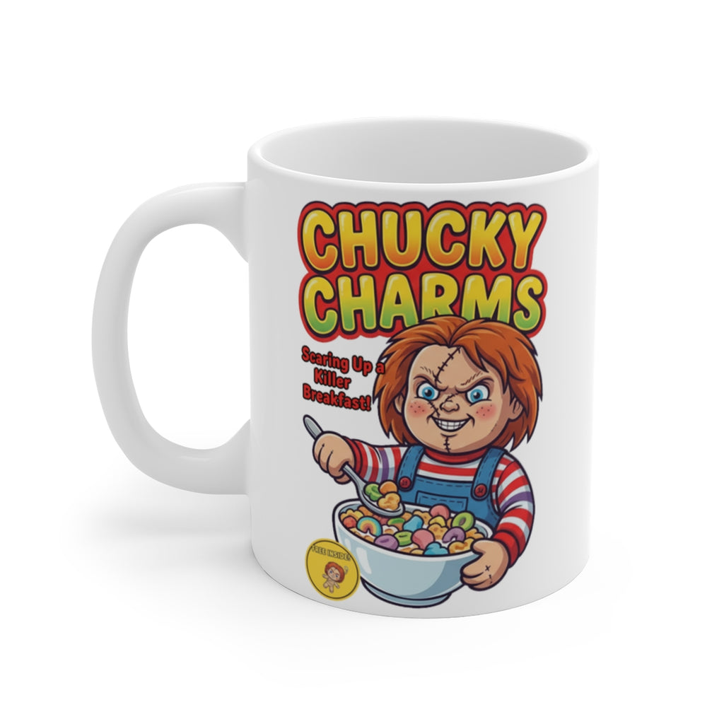 Chucky Charms Horror Coffee Mug – Killer Cereal Parody Cup for Horror Movie Fans