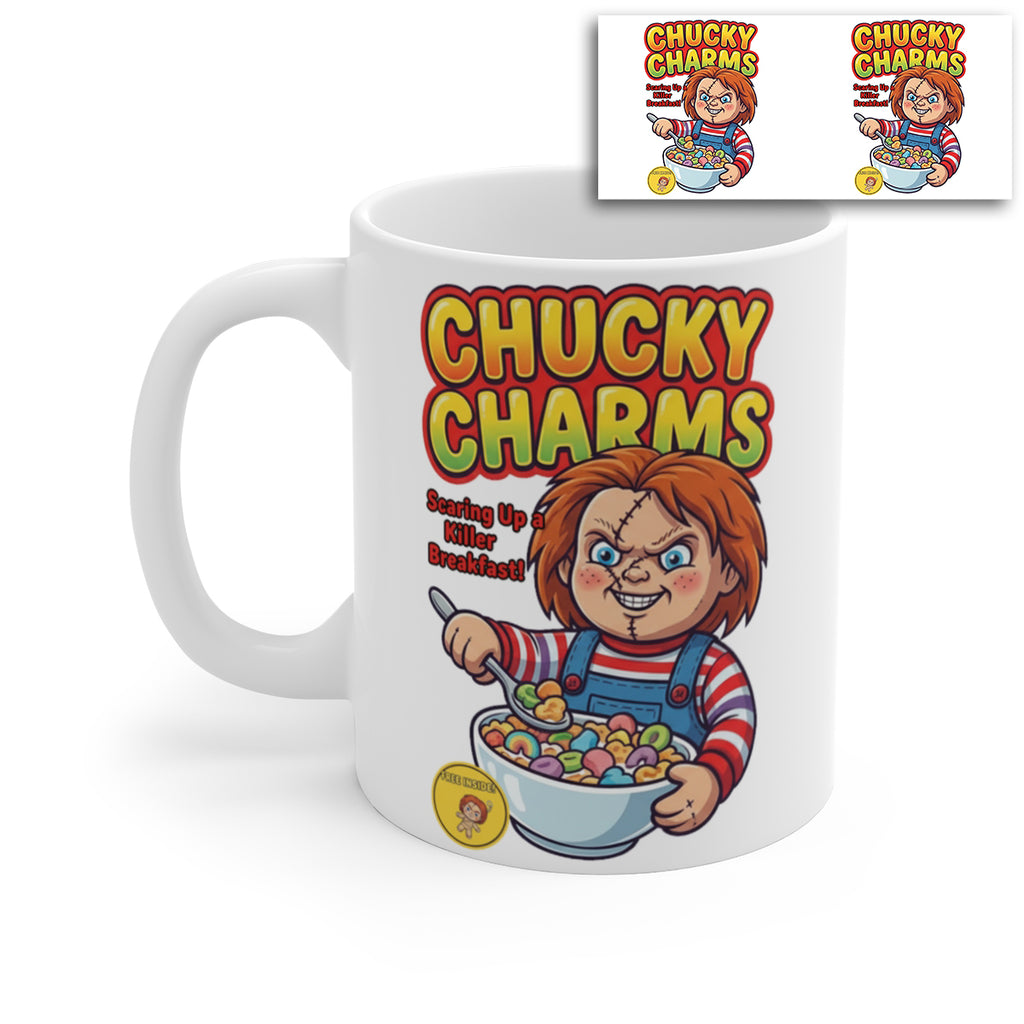 Chucky Charms Horror Coffee Mug – Killer Cereal Parody Cup for Horror Movie Fans
