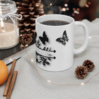 Elegant Floral Monogram Mug – Personalized Black and White Flower Coffee Cup Gift for Women