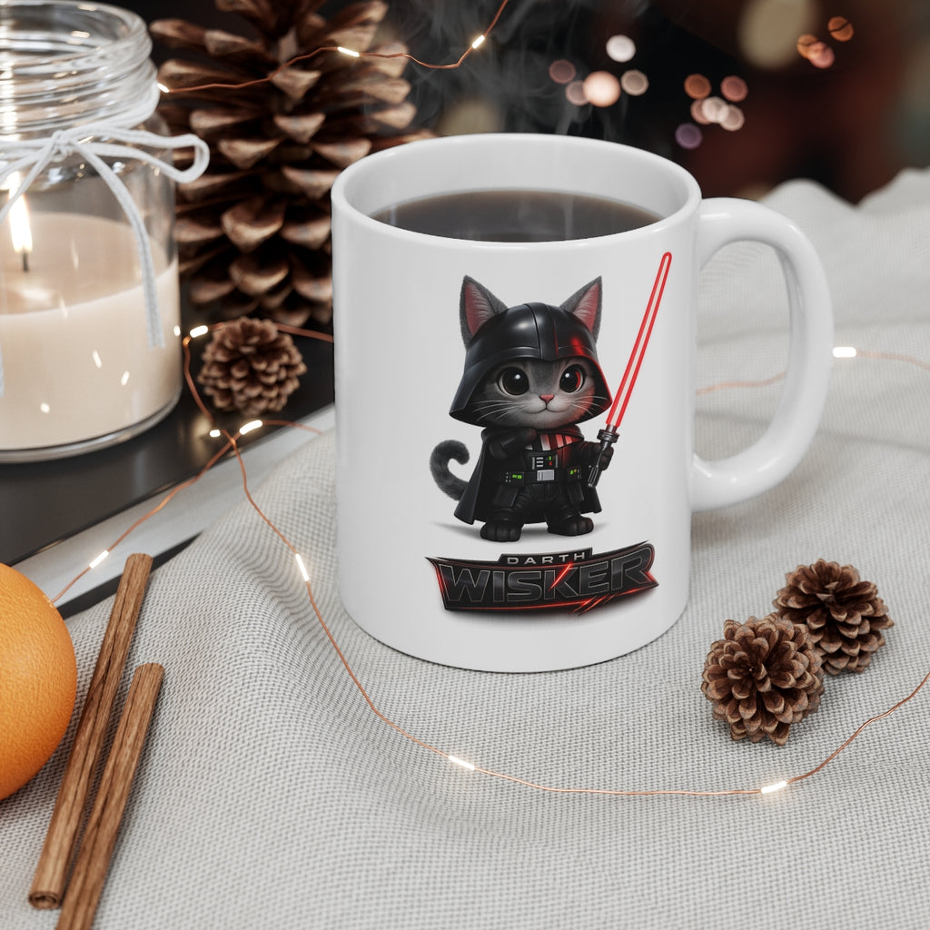 Darth Wisker Funny Cat Mug – Cute Space Villain Kitten Coffee Cup – Novelty Sci-Fi Gift for Cat Lovers