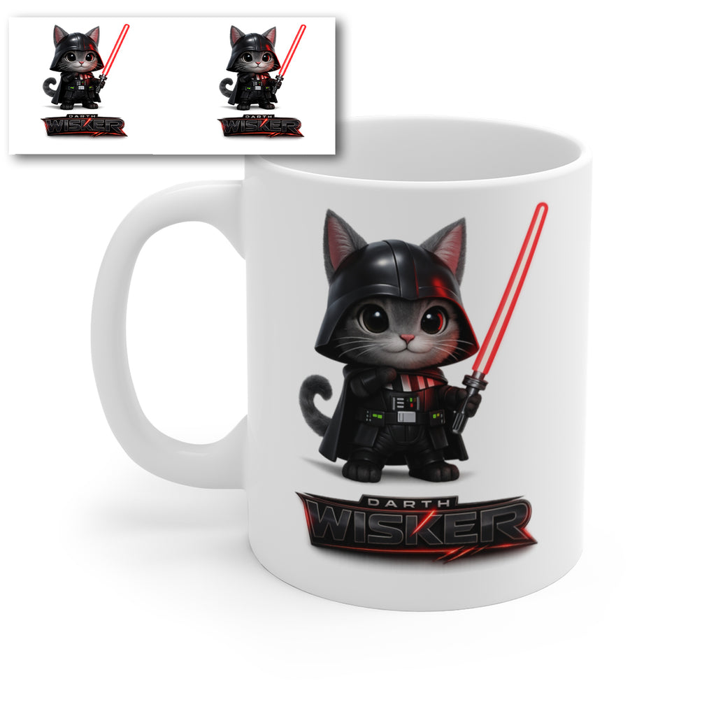 Darth Wisker Funny Cat Mug – Cute Space Villain Kitten Coffee Cup – Novelty Sci-Fi Gift for Cat Lovers