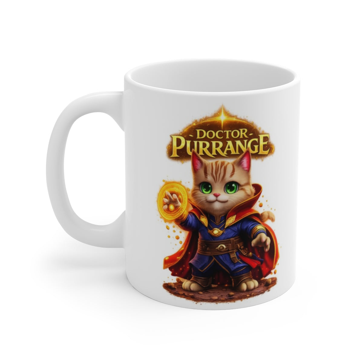 Doctor Purrange Cat Mug – Magical Superhero Kitten Coffee Cup – Funny Gift for Cat Lovers