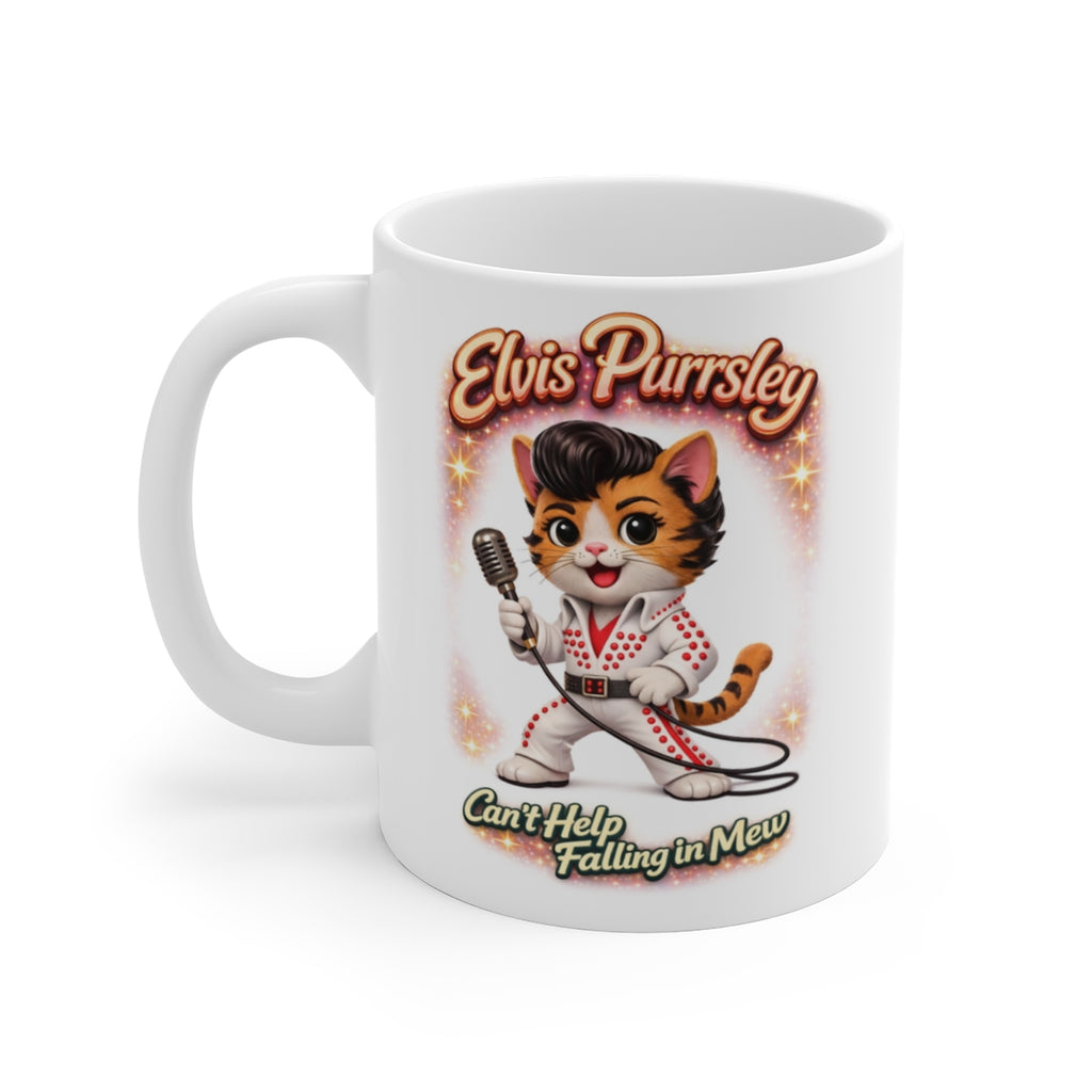Elvis Purrsley Funny Cat Mug – Cute Rock and Roll Cat Coffee Cup