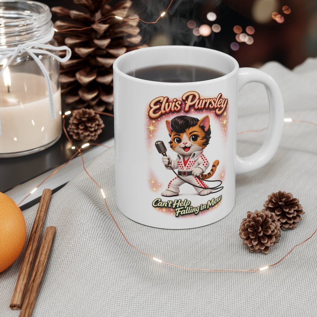 Elvis Purrsley Funny Cat Mug – Cute Rock and Roll Cat Coffee Cup
