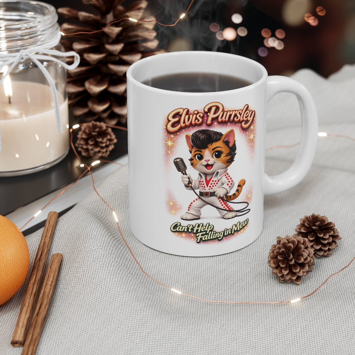 Elvis Purrsley Funny Cat Mug – Cute Rock and Roll Cat Coffee Cup