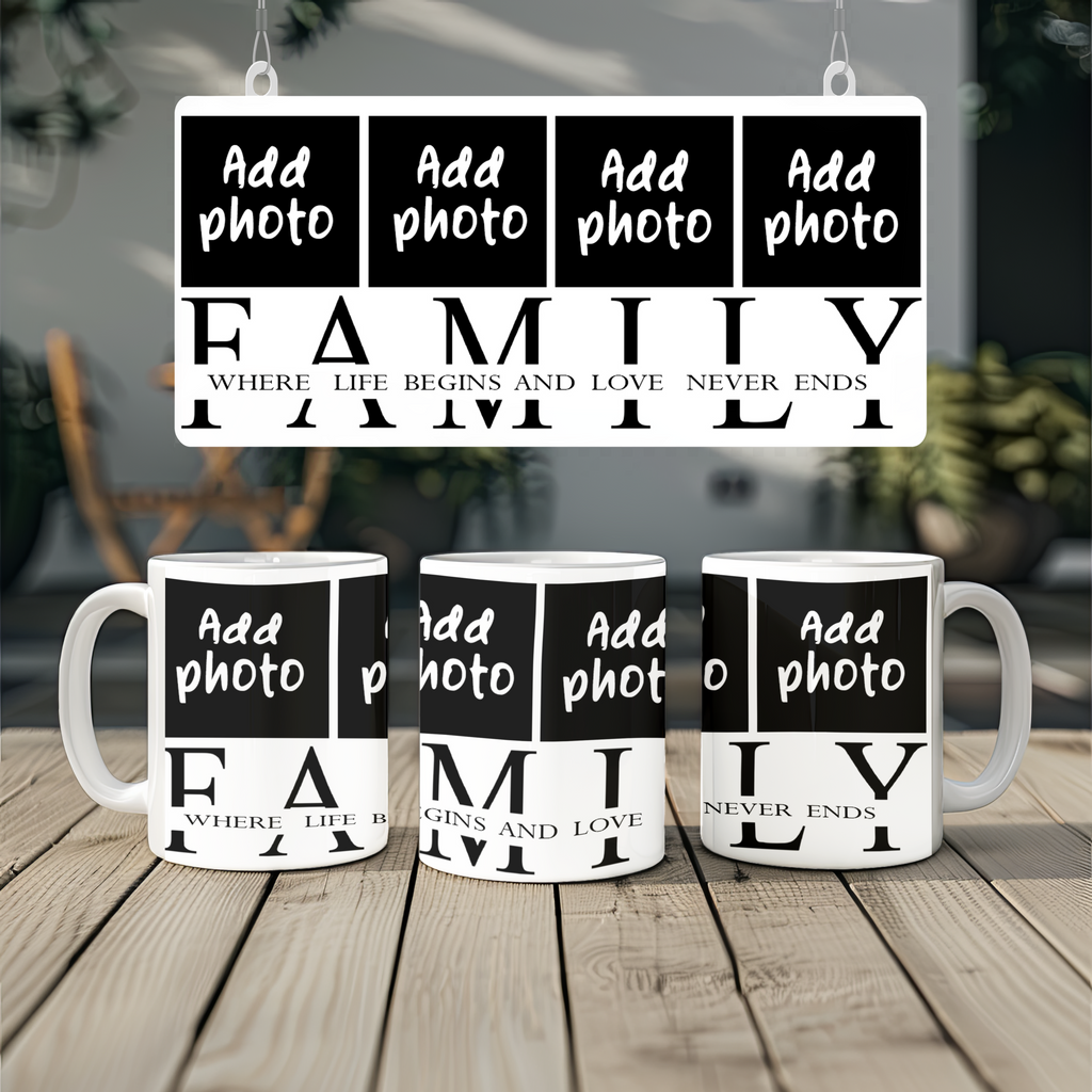 Personalized Family Photo Mug – Custom Picture & Quote Coffee Cup | “Family Where Life Begins” Gift