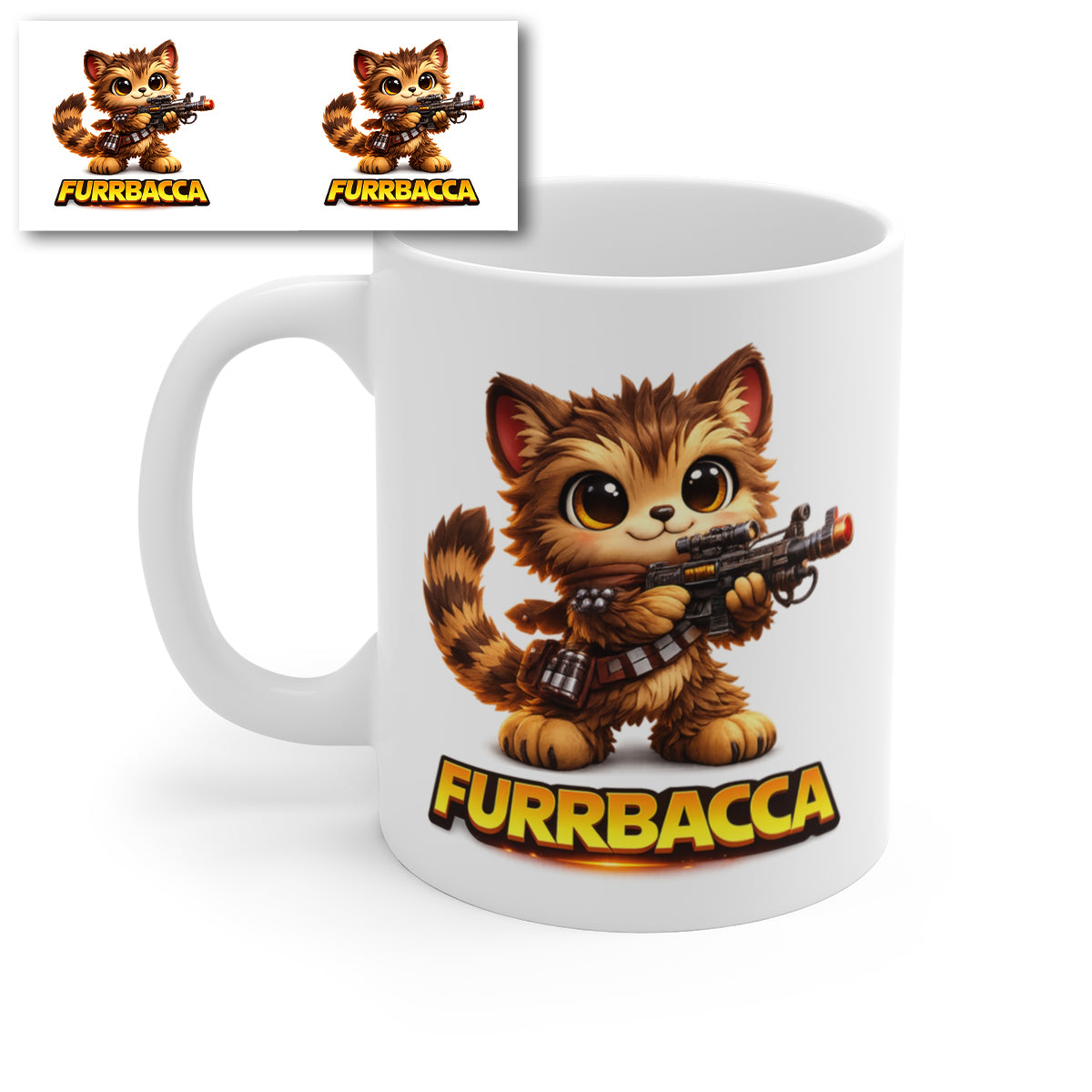 Furrbacca Funny Cat Mug – Cute Space Warrior Kitten Coffee Cup – Sci-Fi Inspired Novelty Gift for Cat Lovers