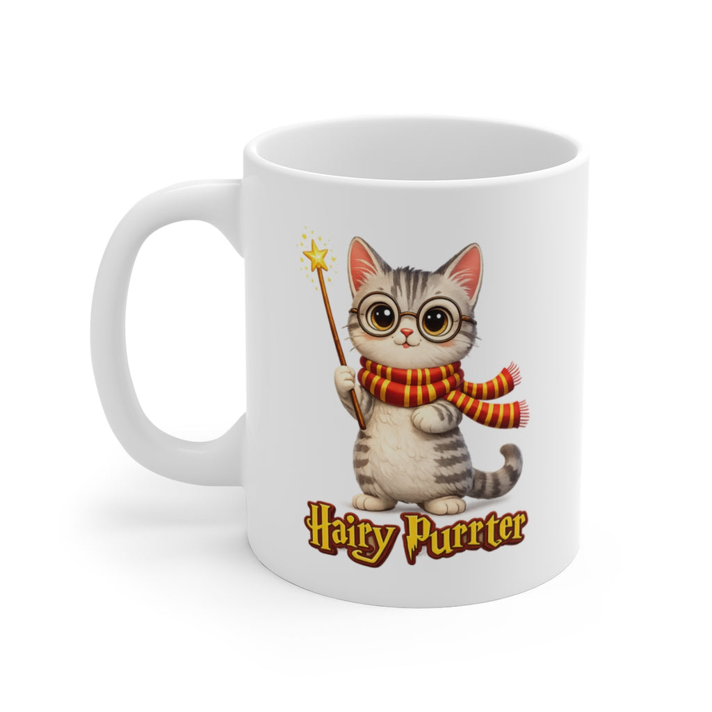 Hairy Purrter Cat Wizard Mug – Cute Magical Cat Coffee Cup – Funny Wizard Kitty Ceramic Mug Gift