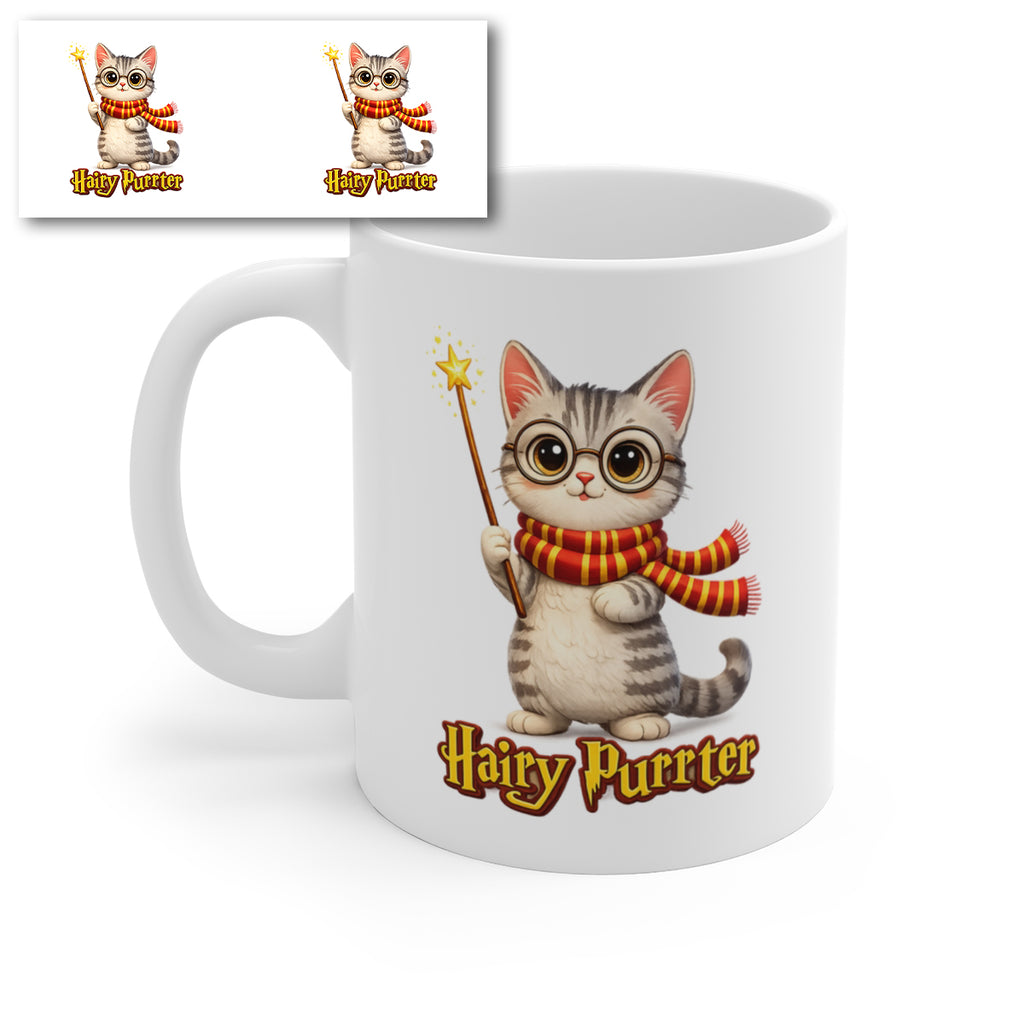 Hairy Purrter Cat Wizard Mug – Cute Magical Cat Coffee Cup – Funny Wizard Kitty Ceramic Mug Gift