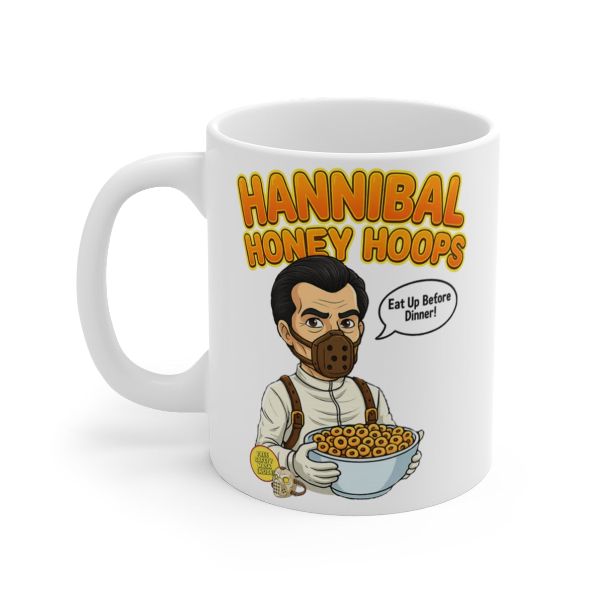Hannibal Honey Hoops Funny Horror Mug – Dark Humour Cereal Parody Coffee Cup