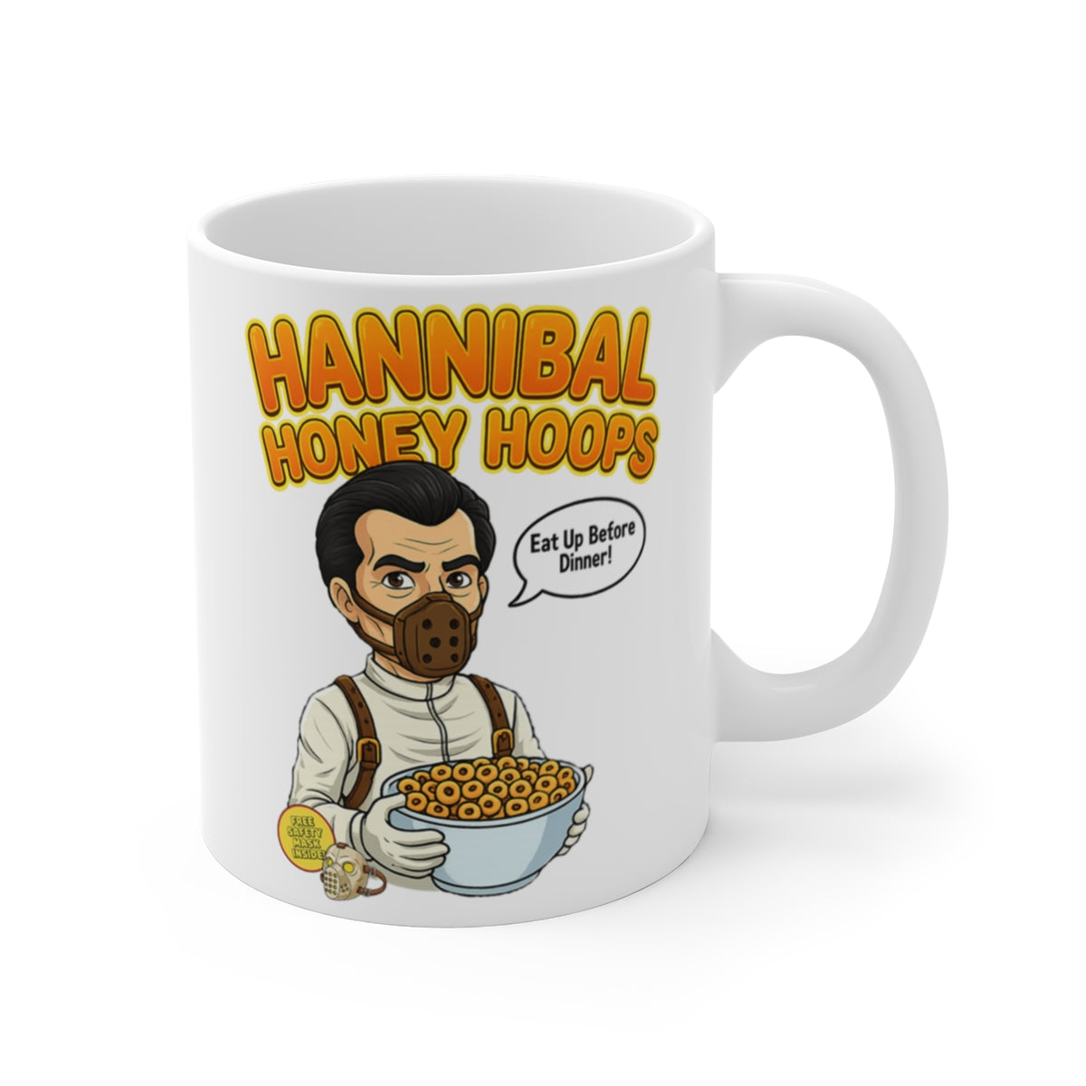 Hannibal Honey Hoops Funny Horror Mug – Dark Humour Cereal Parody Coffee Cup