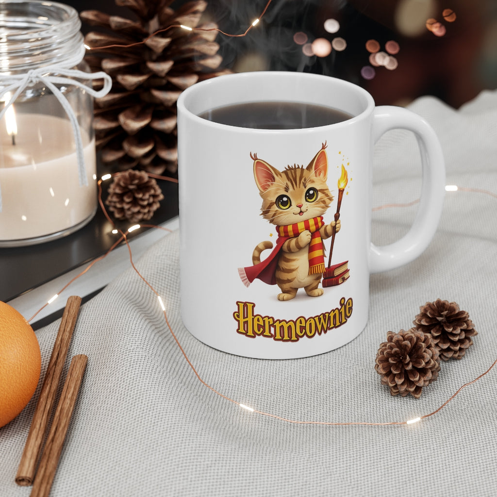 Hermeownie Cat Wizard Mug – Cute Magical Kitten Coffee Cup – Funny Fantasy Cat Ceramic Mug Gift