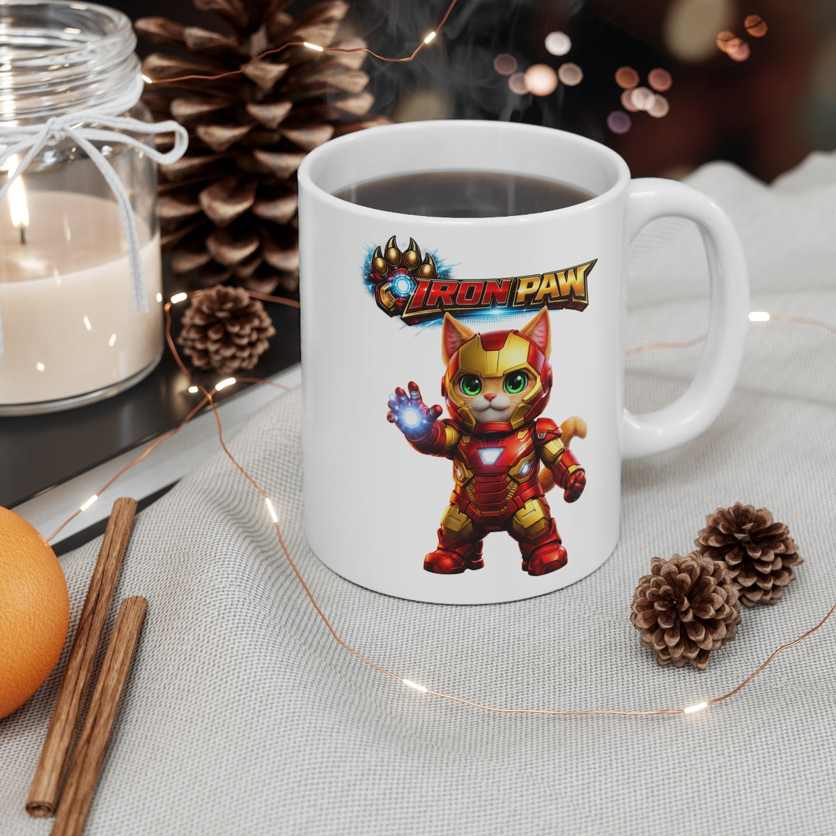 Iron Paw Superhero Cat Mug – Armoured Kitten Coffee Cup – Funny Gift for Cat Lovers