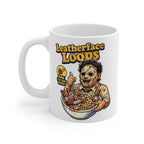 Leatherface Loops Horror Parody Mug – Funny Slasher Cereal Coffee Cup – Halloween Novelty Ceramic Mug Gift