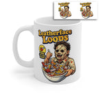 Leatherface Loops Horror Parody Mug – Funny Slasher Cereal Coffee Cup – Halloween Novelty Ceramic Mug Gift