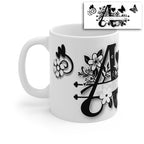 Elegant Floral Monogram Mug – Personalized Black and White Flower Coffee Cup Gift for Women