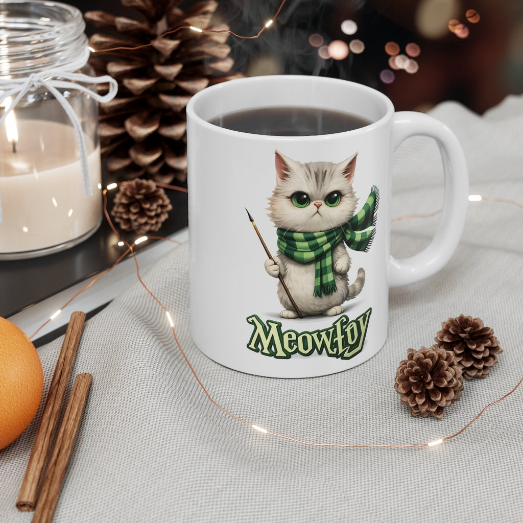 Meowfoy Cat Wizard Mug – Cute Magical Cat Coffee Cup – Funny Fantasy Kitten Ceramic Mug Gift