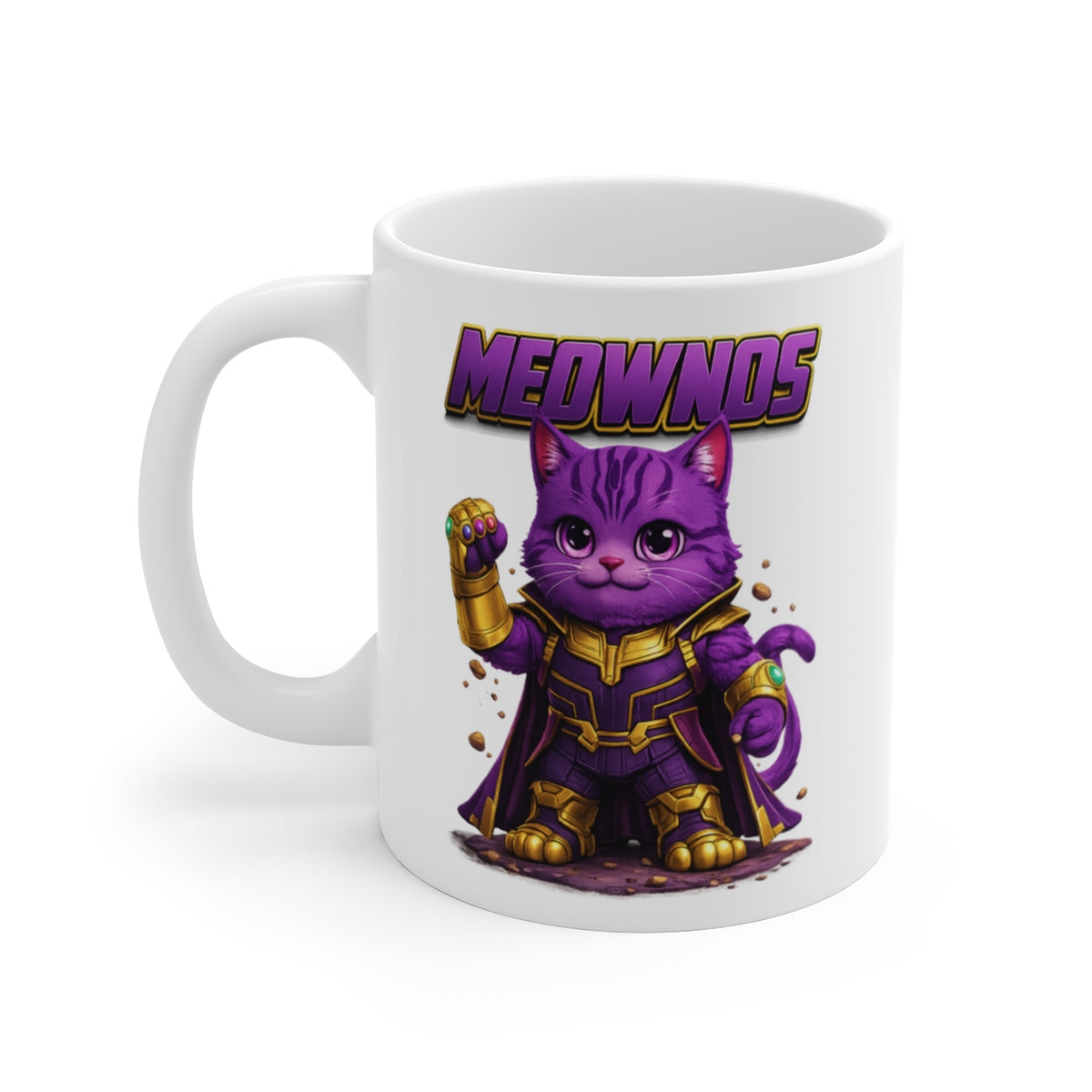 Meownos Superhero Cat Mug – Purple Power Kitten Coffee Cup – Funny Gift for Cat Lovers