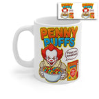 Penny Puffs Horror Parody Coffee Mug – Funny Creepy Clown Cereal Cup – Novelty Halloween Gift Mug