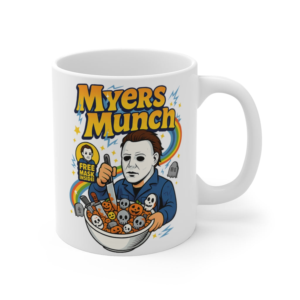 Myers Munch Horror Cereal Mug – Funny Halloween Slasher Coffee Cup for Horror Fans