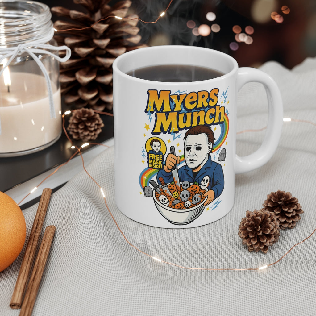Myers Munch Horror Cereal Mug – Funny Halloween Slasher Coffee Cup for Horror Fans