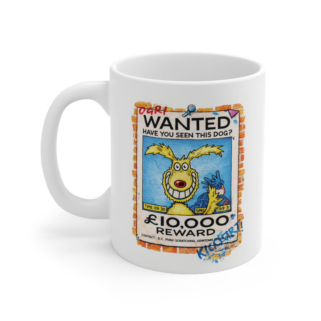 Ogri Wanted Dog Mug – £10,000 Reward Cartoon Dog Poster Coffee Mug, Funny Novelty Tea Cup Gift