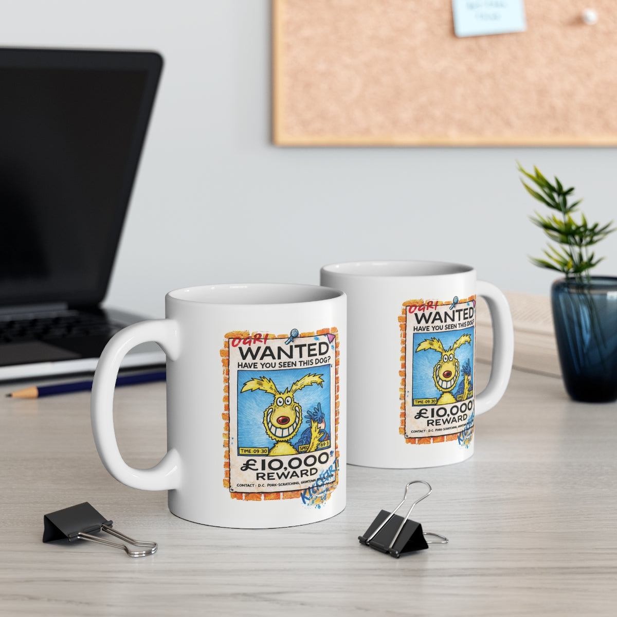 Ogri Wanted Dog Mug – £10,000 Reward Cartoon Dog Poster Coffee Mug, Funny Novelty Tea Cup Gift