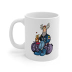 Funny Biker Cartoon Mug – Retro Motorcycle Rider with Ale – Humorous Motorbike Coffee Mug Gift
