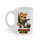 Pawpaw Fett Funny Cat Mug – Cute Space Bounty Hunter Kitten Coffee Cup – Sci-Fi Inspired Novelty Gift for Cat Lovers