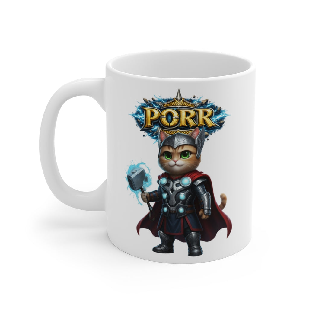 Porr Thunder Cat Mug – Norse Hero Kitten Coffee Cup – Funny Gift for Cat Lovers