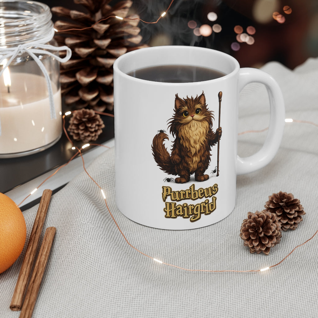Purrbeus Hairgrid Cat Mug – Funny Wizard Cat Coffee Cup – Cute Fantasy Kitten Ceramic Mug Gift