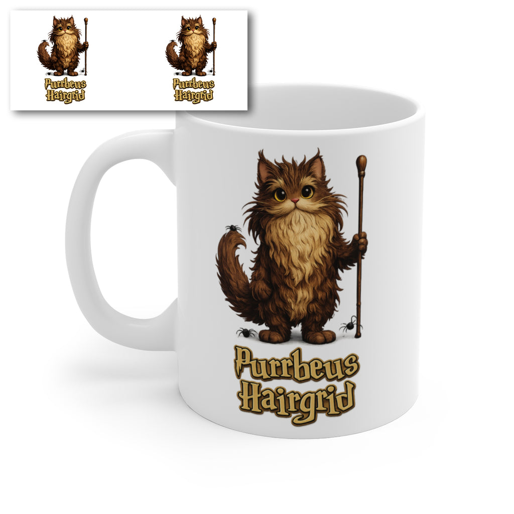 Purrbeus Hairgrid Cat Mug – Funny Wizard Cat Coffee Cup – Cute Fantasy Kitten Ceramic Mug Gift