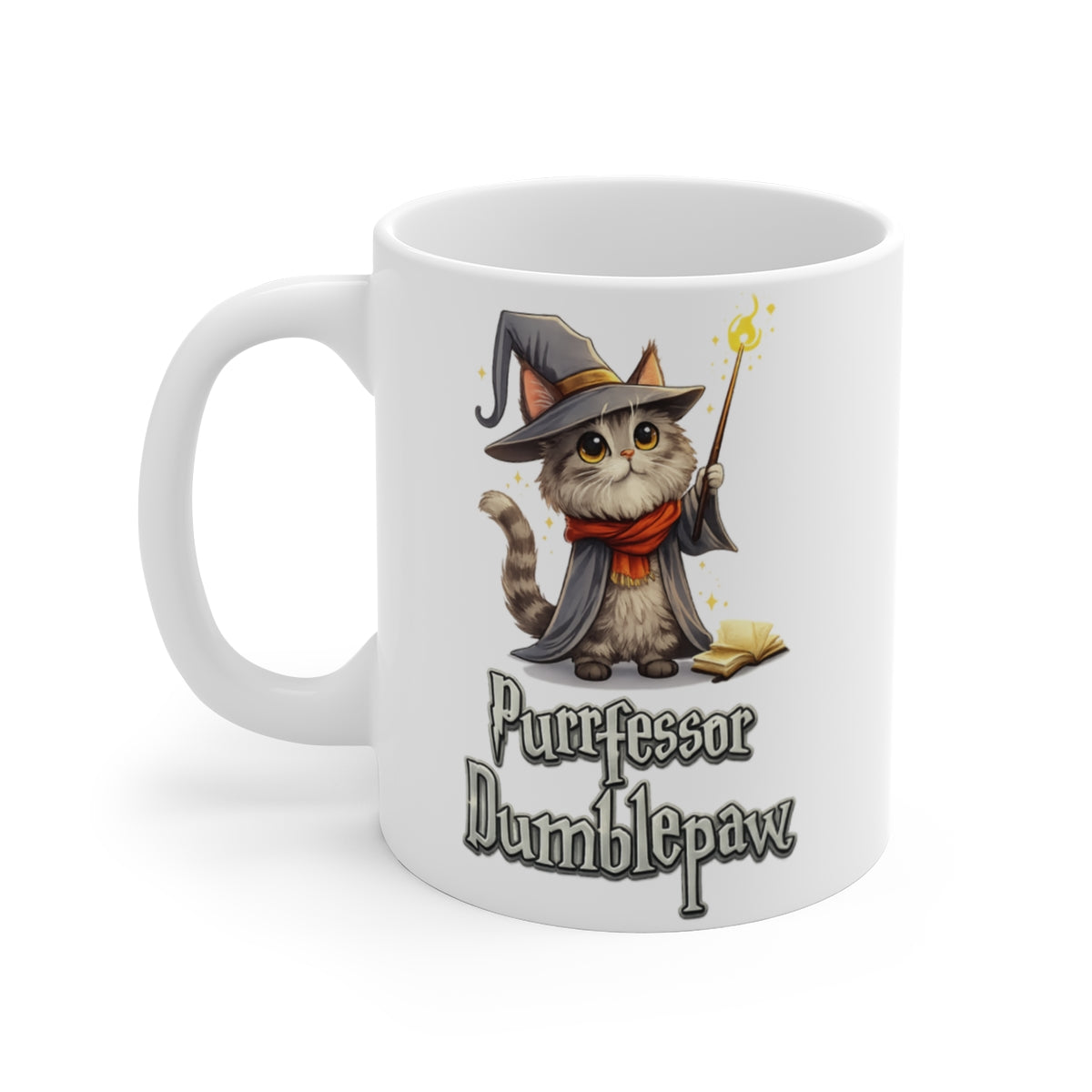 Purrfessor Dumblepaw Cat Wizard Mug – Cute Magical Cat Coffee Cup – Funny Fantasy Kitten Ceramic Mug Gift