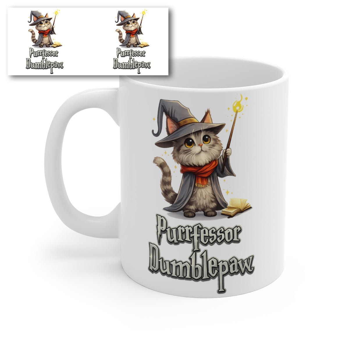 Purrfessor Dumblepaw Cat Wizard Mug – Cute Magical Cat Coffee Cup – Funny Fantasy Kitten Ceramic Mug Gift