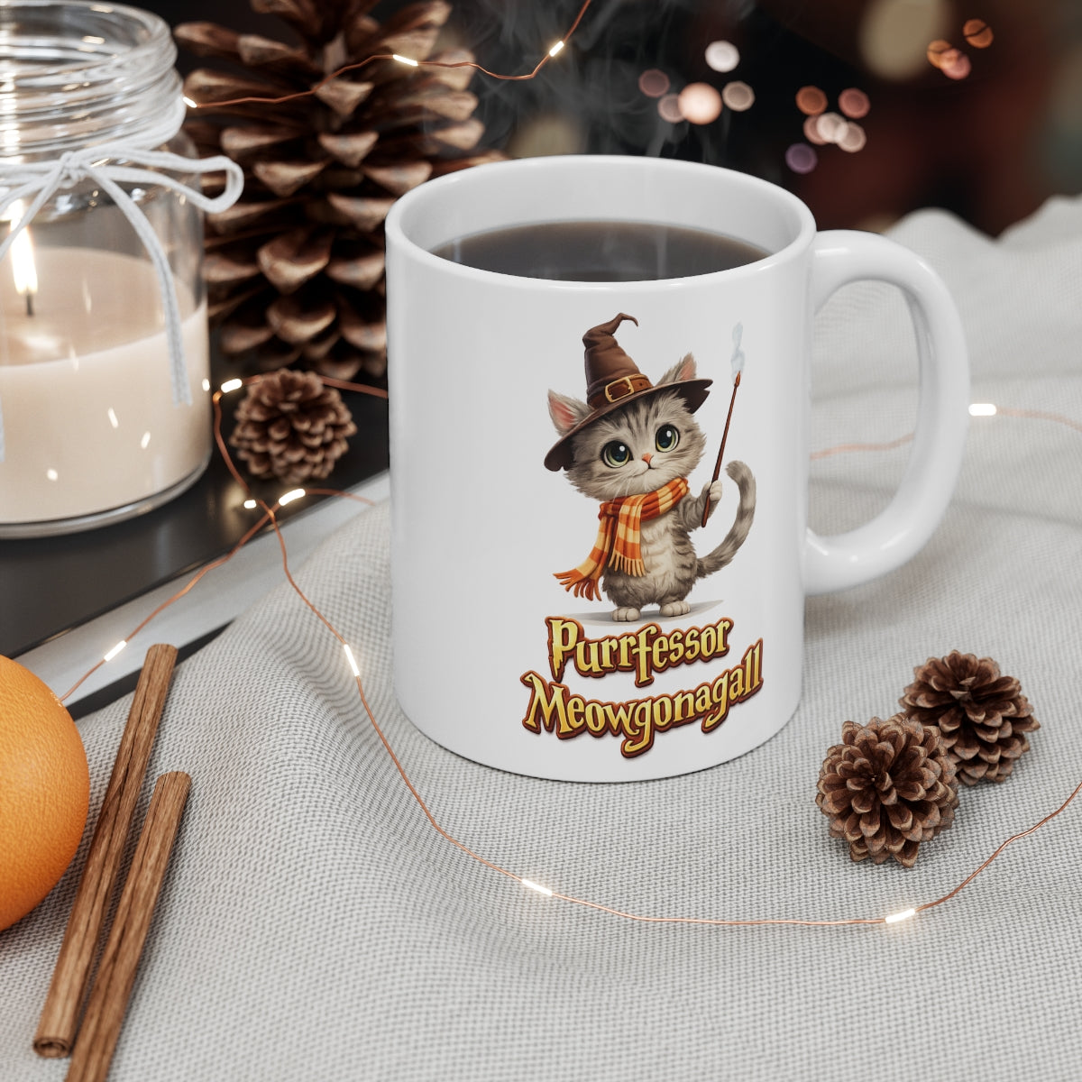Purrfessor Meowgonagall Cat Wizard Mug – Cute Magical Kitten Coffee Cup – Funny Fantasy Ceramic Mug Gift