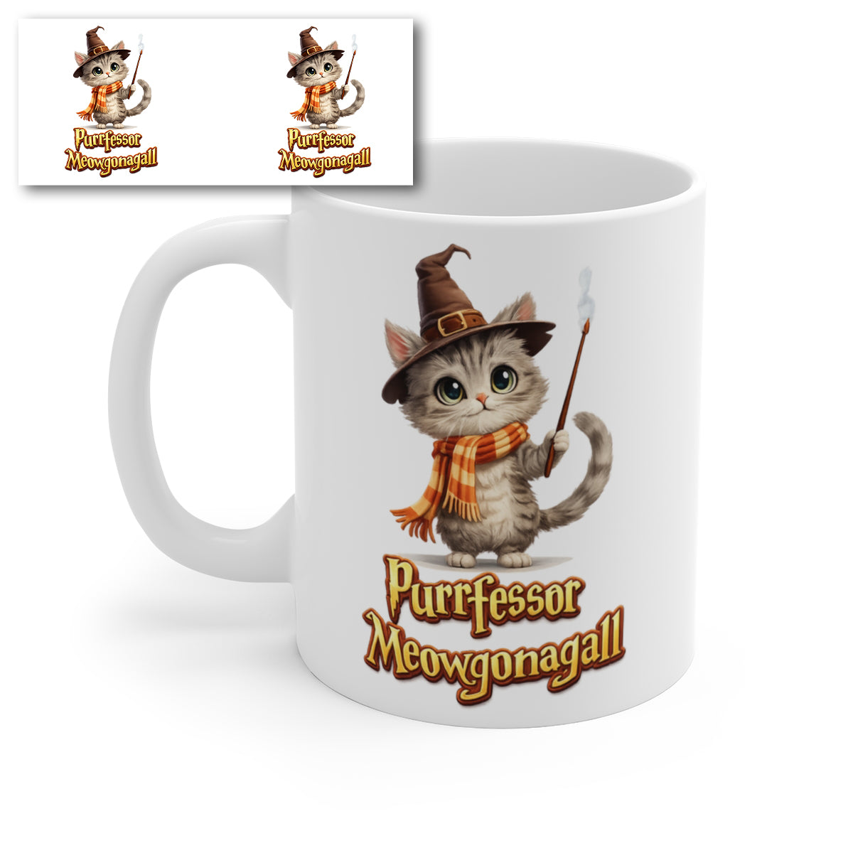 Purrfessor Meowgonagall Cat Wizard Mug – Cute Magical Kitten Coffee Cup – Funny Fantasy Ceramic Mug Gift