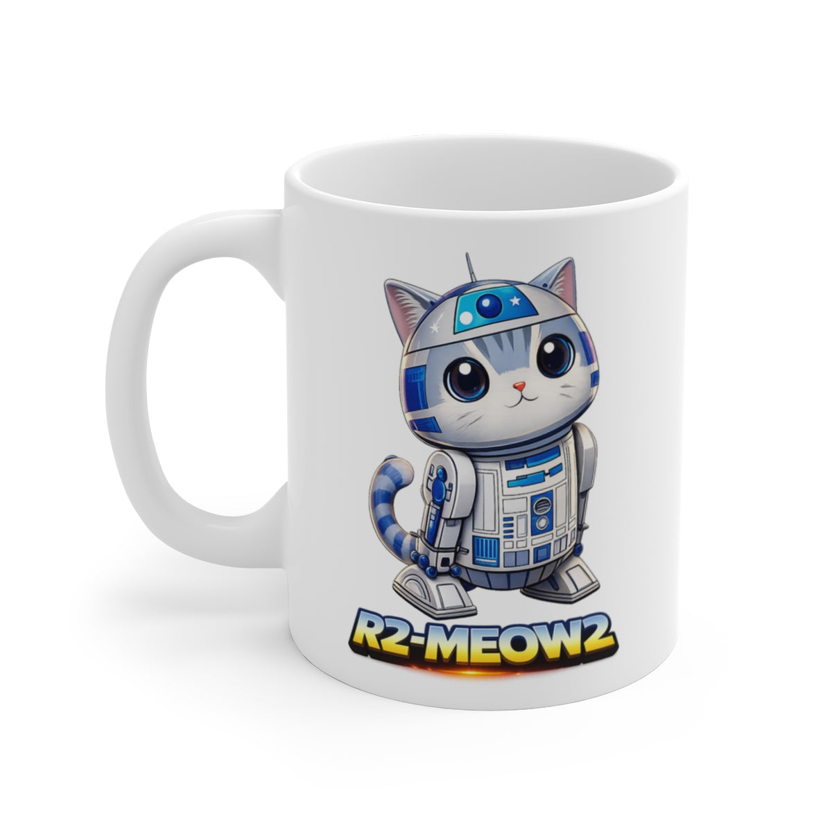 Cute Space Robot Cat Mug – Funny Sci-Fi Kitten Coffee Cup – Galaxy Droid Inspired Novelty Gift