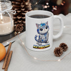Cute Space Robot Cat Mug – Funny Sci-Fi Kitten Coffee Cup – Galaxy Droid Inspired Novelty Gift