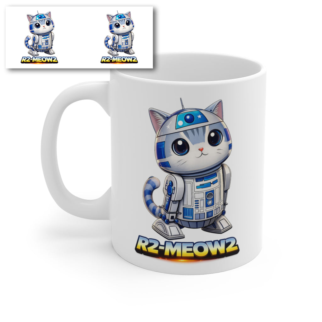 Cute Space Robot Cat Mug – Funny Sci-Fi Kitten Coffee Cup – Galaxy Droid Inspired Novelty Gift