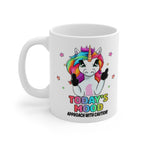 Funny Unicorn Mood Mug – “Today’s Mood: Approach With Caution” Rainbow Unicorn Coffee Cup – Sarcastic Novelty Gift