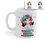 Funny Unicorn Mood Mug – “Today’s Mood: Approach With Caution” Rainbow Unicorn Coffee Cup – Sarcastic Novelty Gift
