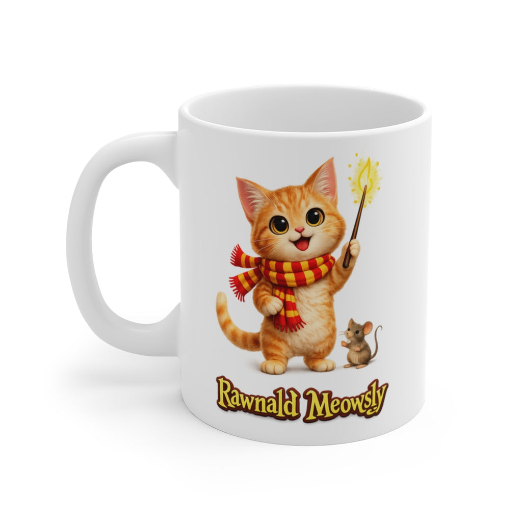 Rawnald Meowsly Wizard Cat Mug – Cute Magical Kitten Coffee Cup Gift for Cat Lovers