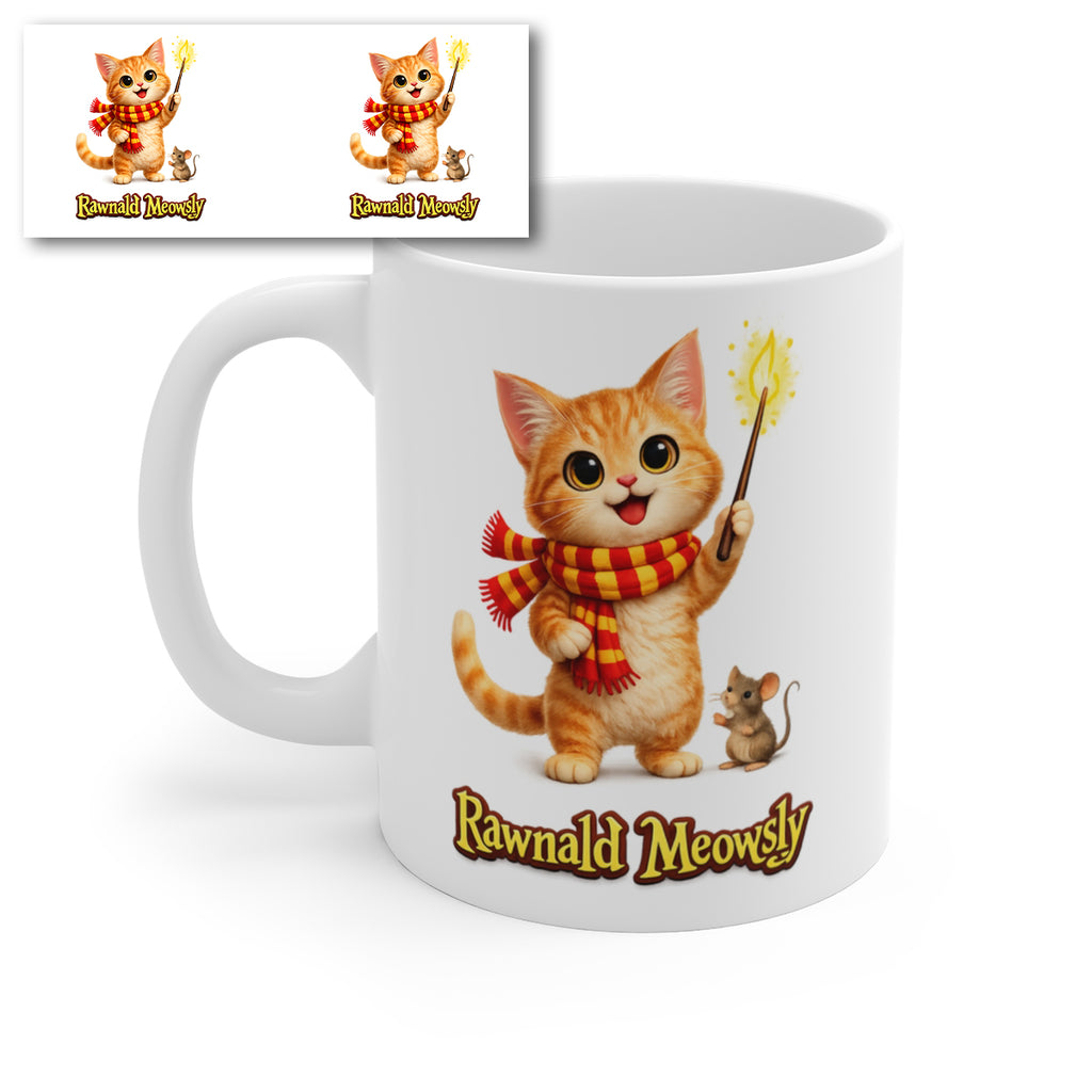 Rawnald Meowsly Wizard Cat Mug – Cute Magical Kitten Coffee Cup Gift for Cat Lovers