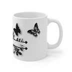 Elegant Floral Monogram Mug – Personalized Black and White Flower Coffee Cup Gift for Women